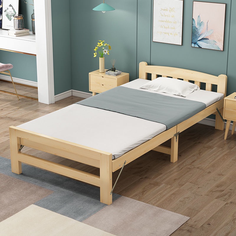 All solid wood folding bed household lunch break bed solid wood bed ...