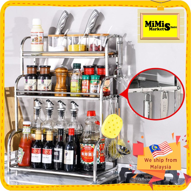 Kitchen Stainless Steel Seasoning Storage 3 Layer Condiment Shelves ...