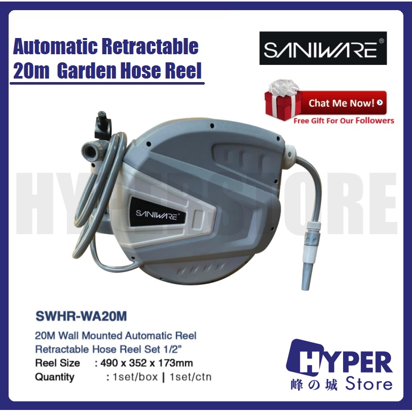 SANIWARE | REMAX 20m Auto Retractable 1/2 Garden Hose Reel / Auto Rewind  Wall Mount Water Pipe / Automatik Getah Pipe