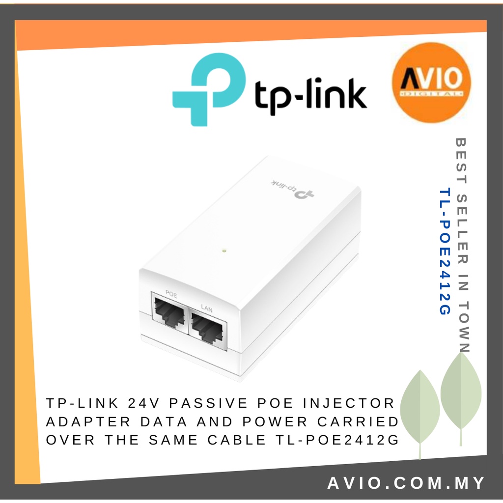 TP-LINK Tplink 24V 12W Passive PoE Injector Adapter RJ45 LAN Gigabit ...