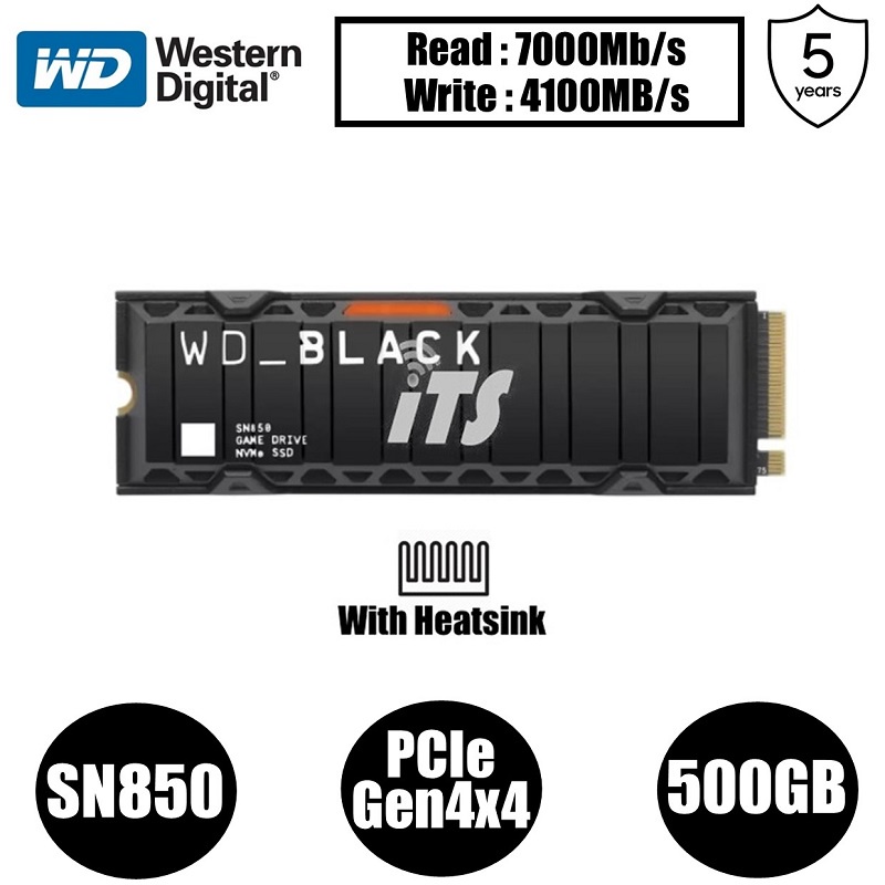 SSD WD Black SN850 NVMe Con Dissipatore - 500GB, PCIe Gen4, Per Gaming E PC Ad Alte Prestazioni - 2