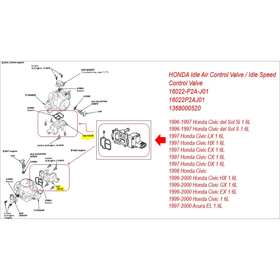 HONDA Throttle body half set idle Air Control Valve / Idle Speed ...