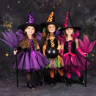 2022 Disguise Witch Costume for Girls Halloween Tutu Knee Dress