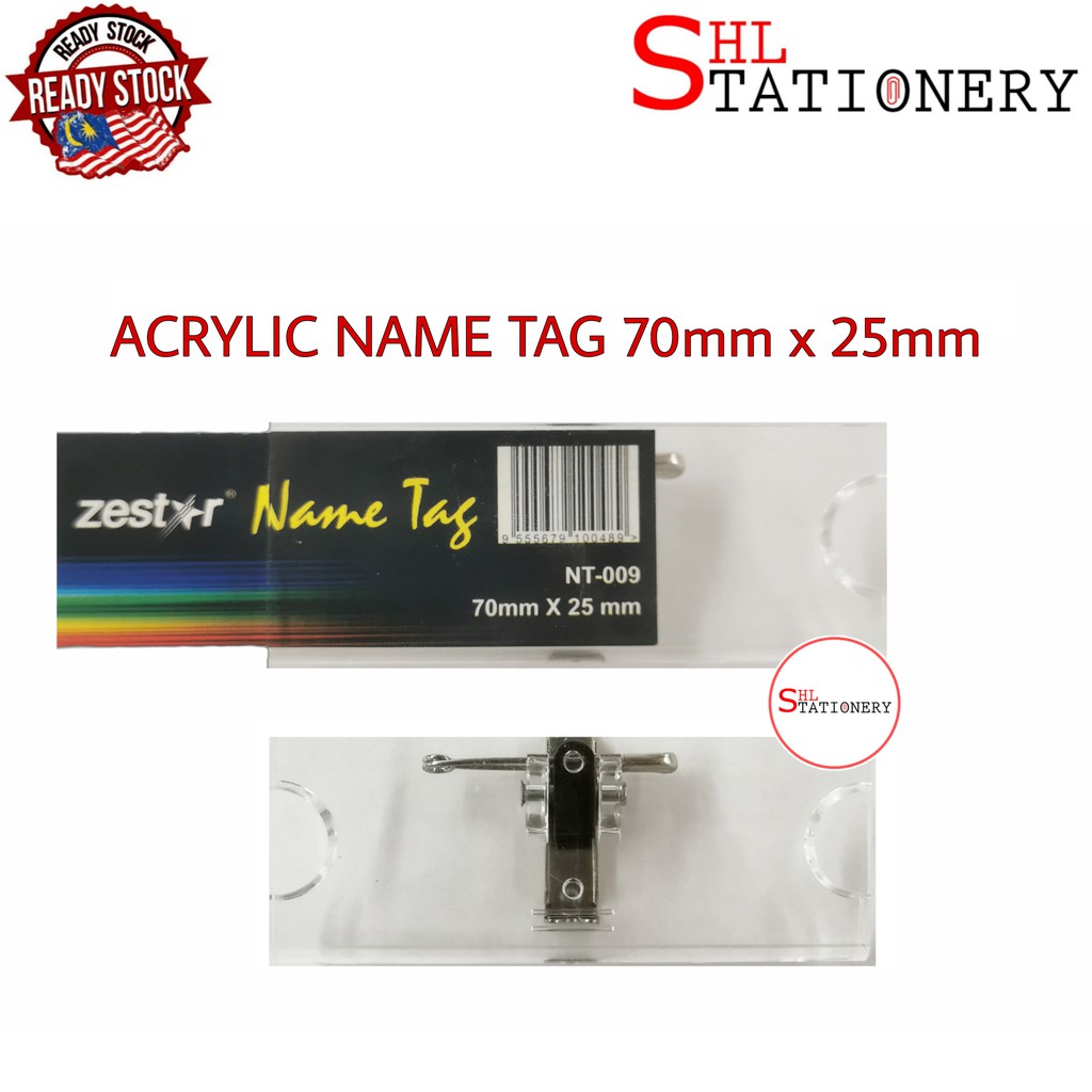 Acrylic Transparent Pin & Clip Name Tag 70mm x 25mm / Badge Card Holder ...