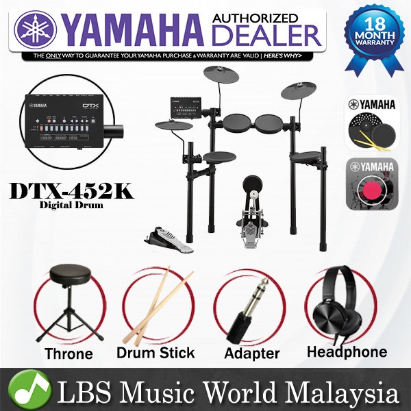 Yamaha Digital Drum DTX402K Electronic Drum Set With Headphone, Stool