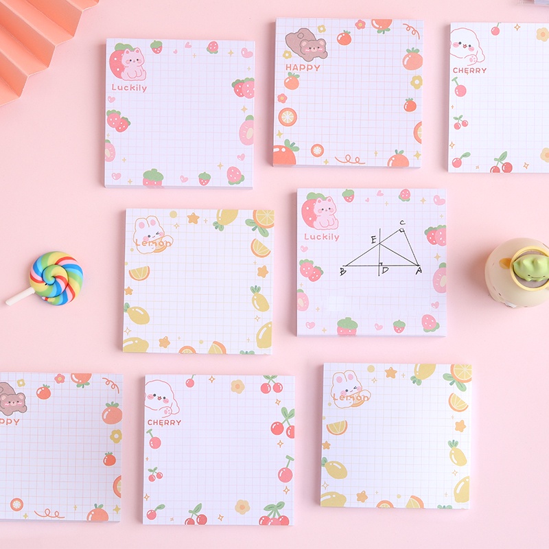 80 Sheets Cartoon Fruit Series Sticky Notes Mini Square Tearable Memo ...