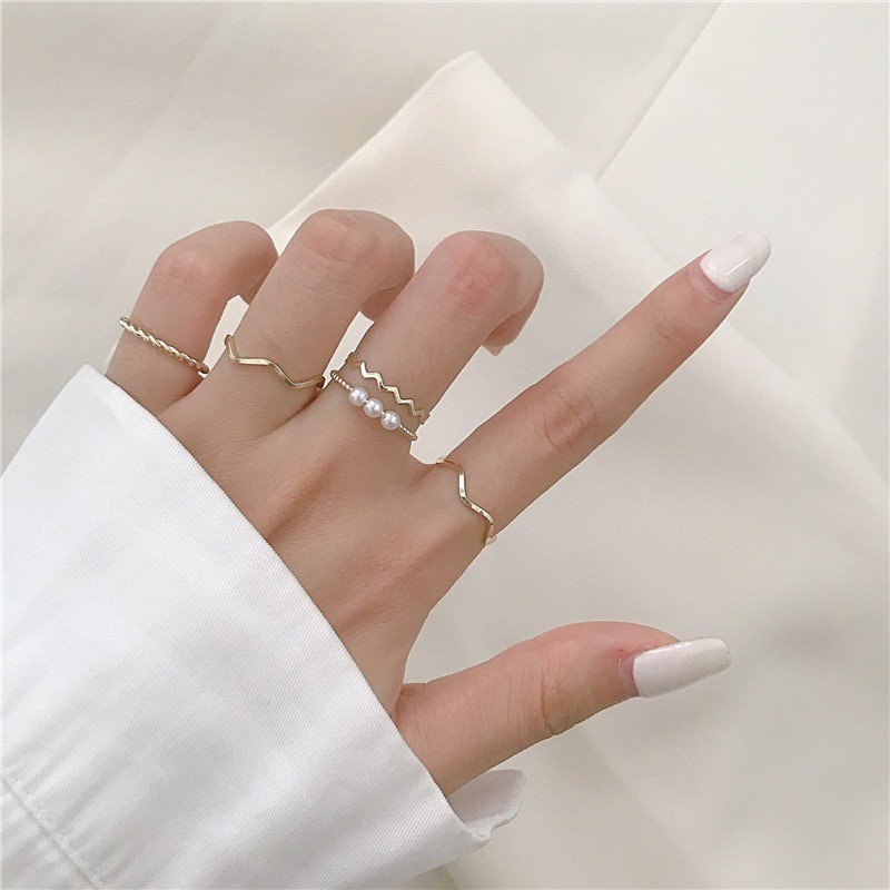 C.FASHION Korean 5 Pieces Rings Set Ins Women Fashion Accessories