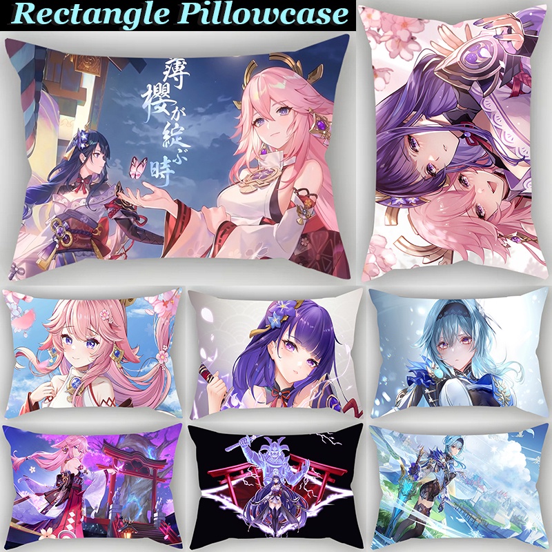 Genshin Impact Pillow Case Yae Miko & Raiden Shougn & Eula Single Side ...