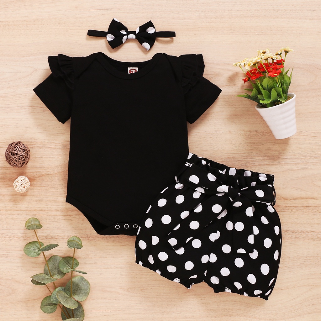 3PCS baju budak perempuan Newborn Clothing Set 0-18 Months Black Solid ...