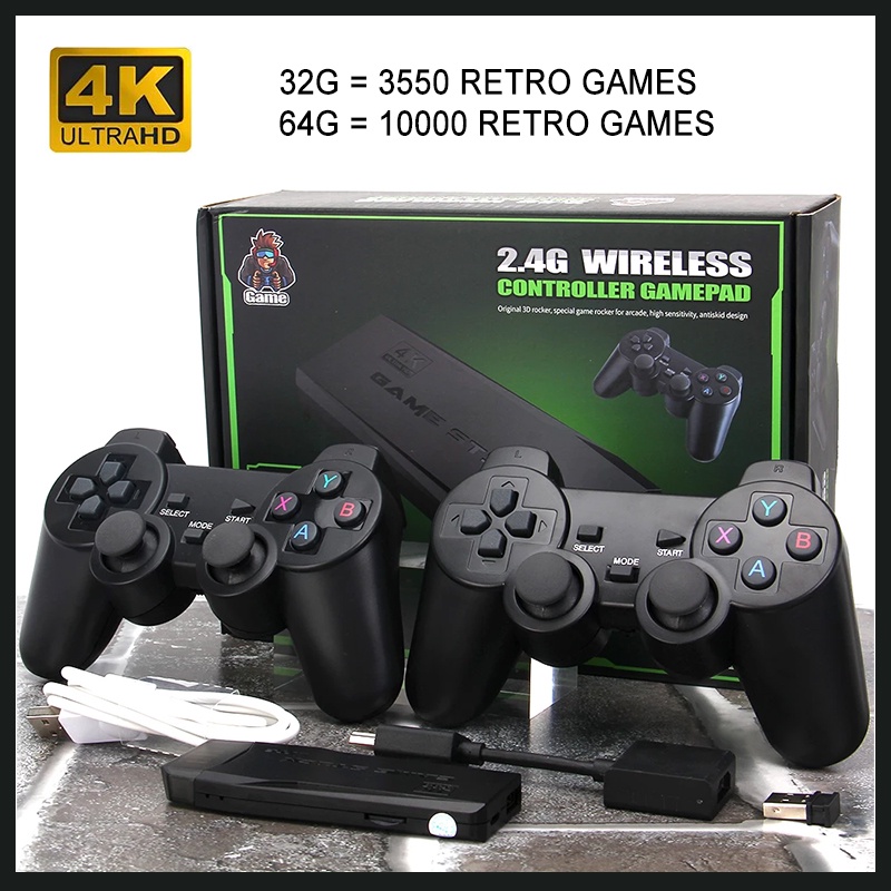 M8 Game Controller 4K TV GAME STICK Family Video Game Console 15000+  Classic Games 2.4G Wireless Controller 2pcs Gamepad