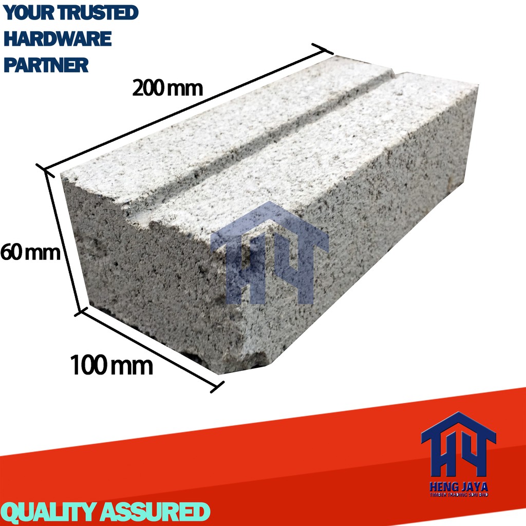 Cement Sand Bricks 200 mm x 100 mm x 60 mm / Bata Pasir 1 Jalur Tengah