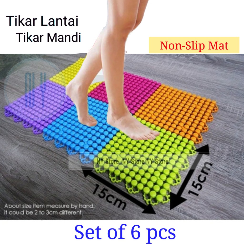 Plastic Bath Floor Mat Rubber 6 in 1 Alas Kaki Bathroom Flooring Shower ...
