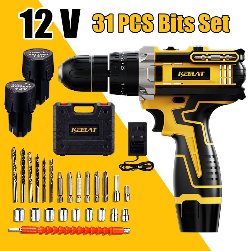 keelat Impact Drill Cordless Driver Kit Hand Drill 2 Speed Screwdriver ...