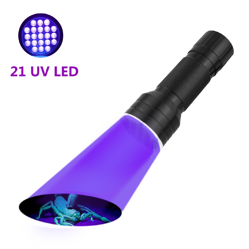 21LED UV Flashlight 395nm – Handheld Black Light Torch, 21 LED Bulbs, Battery Powered, Unbranded