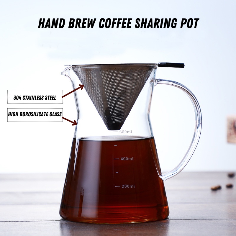 [Ready Stock] 400ml Hand pour over Glass coffee pot Coffee sharing pot Shopee Malaysia