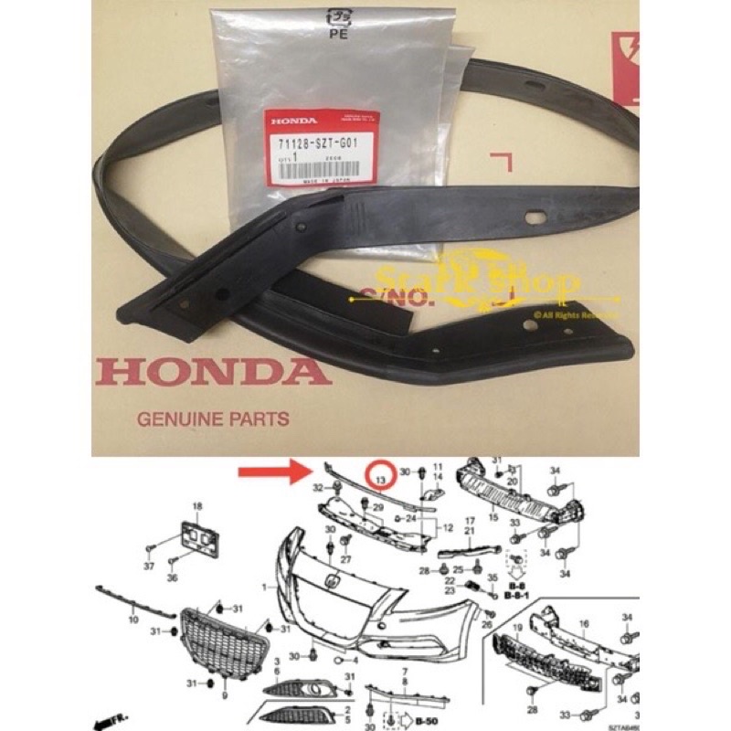 Honda CRZ front bumper grille top rubber seal Genuine