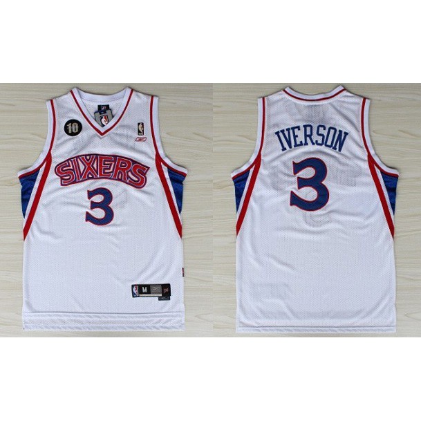 NBA 76ers 3 Allen Iverson Blue Reebok 10TH Throwback Men Jersey