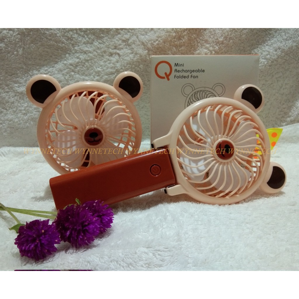 Fan Bear Folding Mini Charge Portable Handheld Fold Fan Cute Bear Brown
