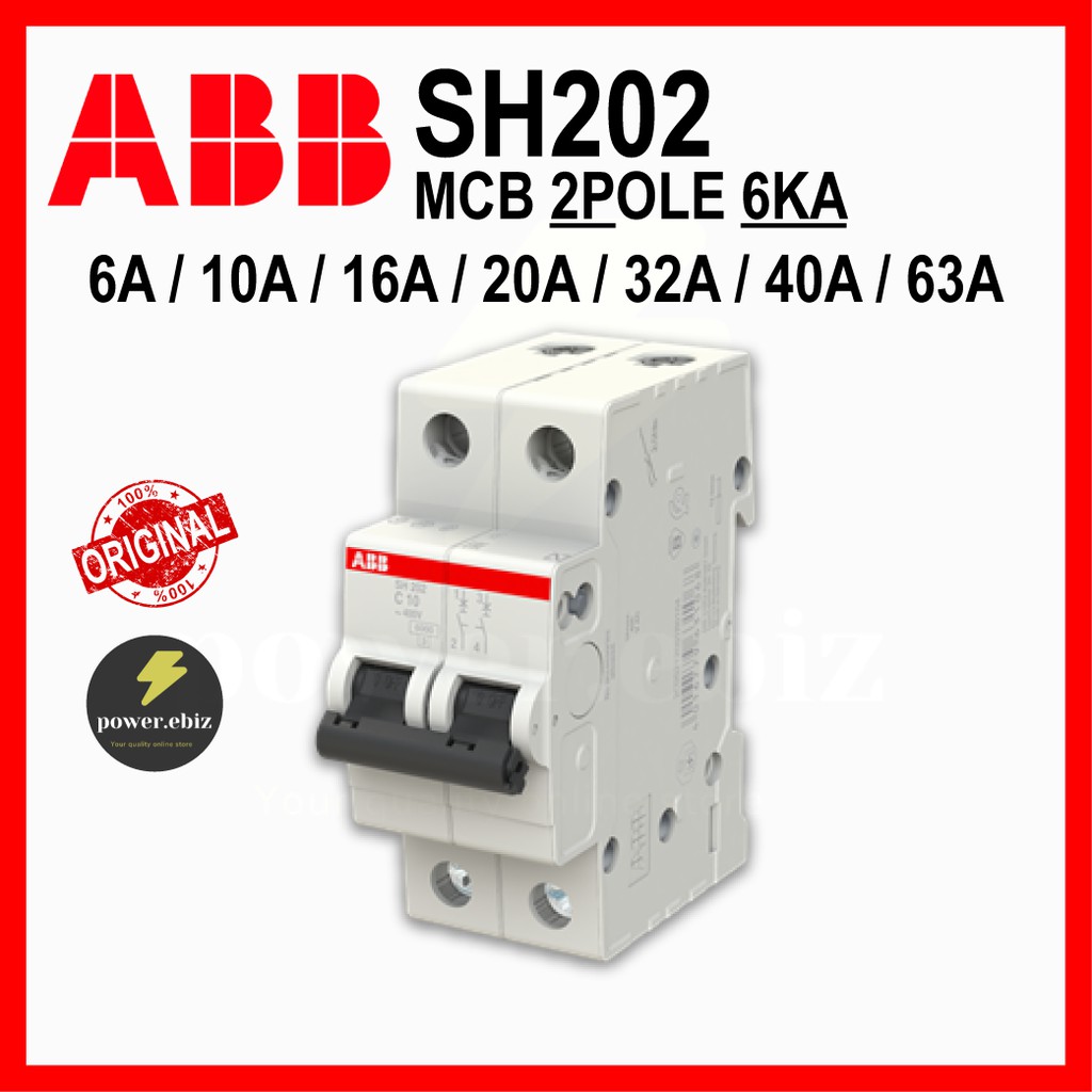 ABB SH202 6A 10A 16A 20A 32A 40A 63A 2P 6KA MCB (100% ORIGINAL ...