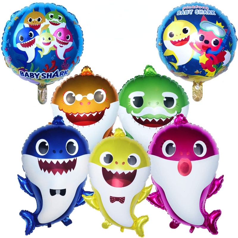 【Spot】7pcs/set Baby Shark Party Supplies, Baby Shark Double Sided