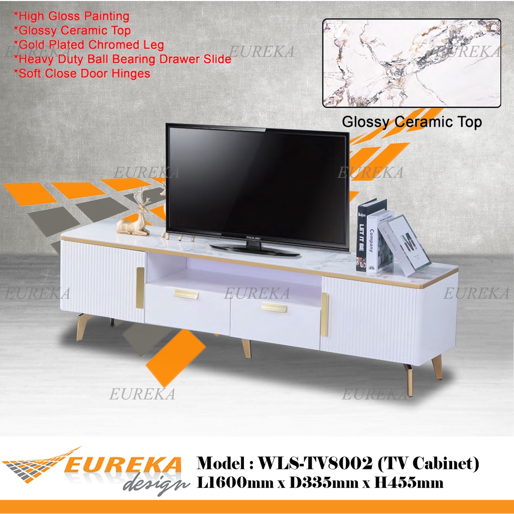 EUREKA 5.5ft Modern TV Cabinet With Glossy Ceramic Top / Drawer ...