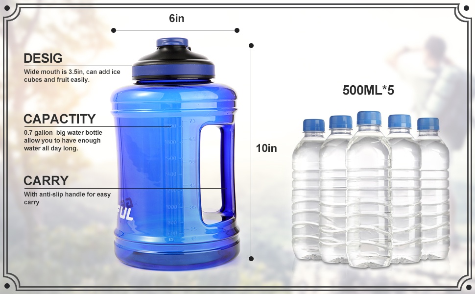 Gemful 2.5L Sports Water Bottle Large Capacity 85OZ Drinking Big Jug ...