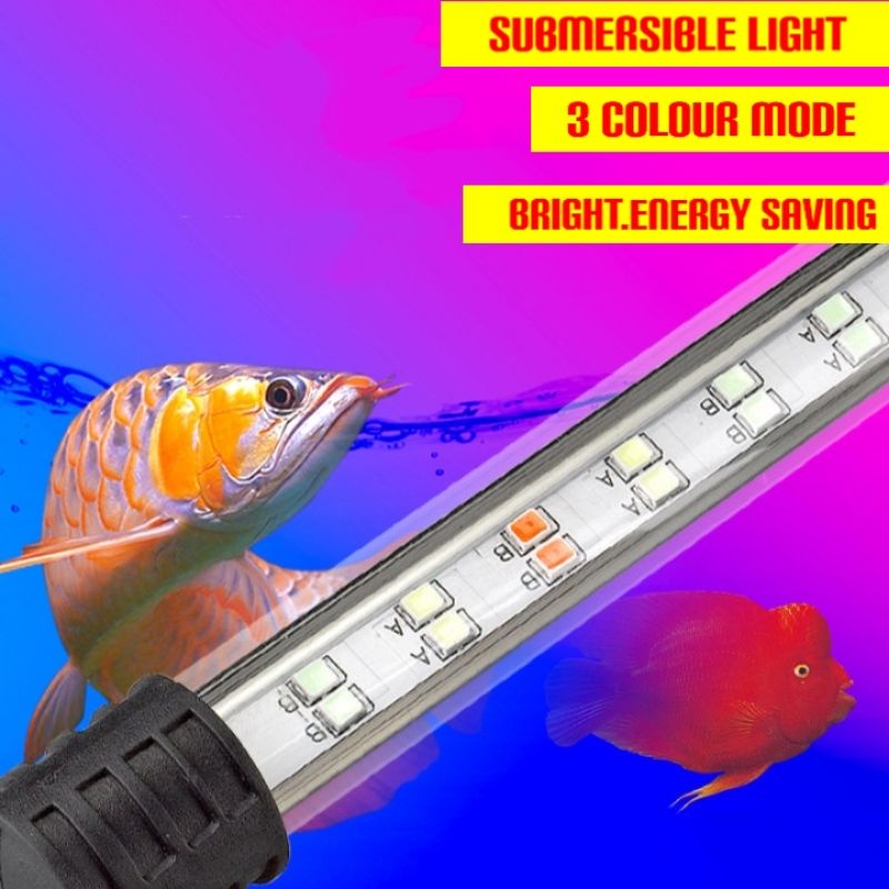 Aquarium Waterproof 3 Colour Mode LED Light Fish Tank Submersible Down ...