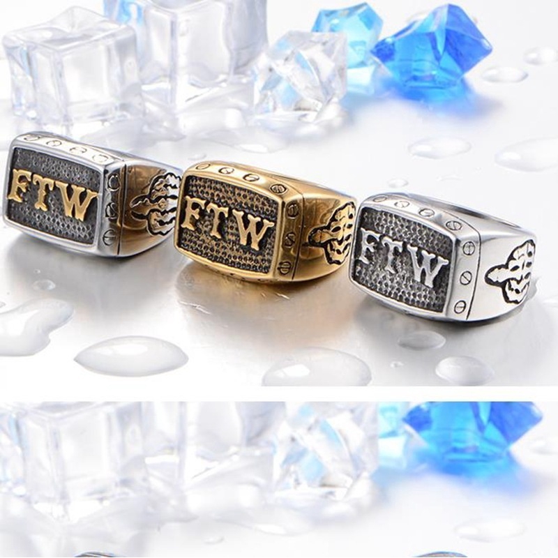 Stainless Steel FTW Biker Middle Finger Ring - 316L, Polished, Comfort Fit