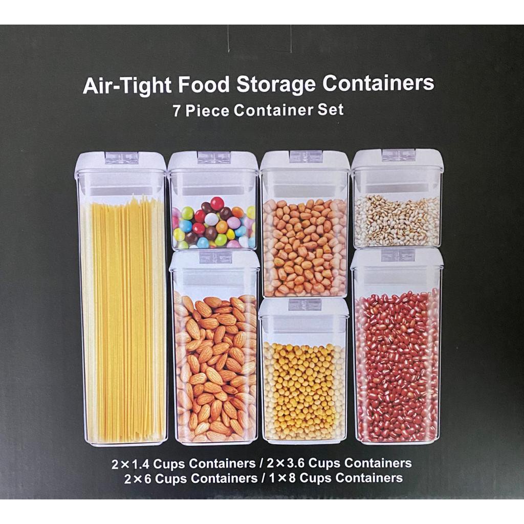 7pcs Set Air Tight Food Storage Containers Clear Plastic Cereal ...