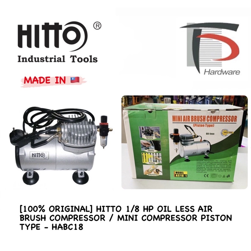 [100% ORIGINAL] HITTO 1/8 HP OIL LESS AIR BRUSH COMPRESSOR / MINI ...