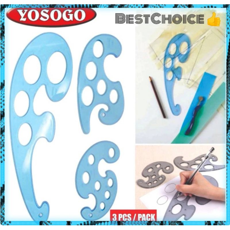 French Curve Technical Drawing Ruler Yosogo (3 Pcs) - Per Pack