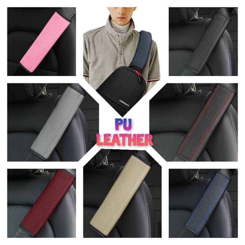 thumbnail image 2 of Universal Car Seat Belt Shoulder Pads – 2 Pieces, Black/Red, Self-Adhesive, For Toyota 2 of 4