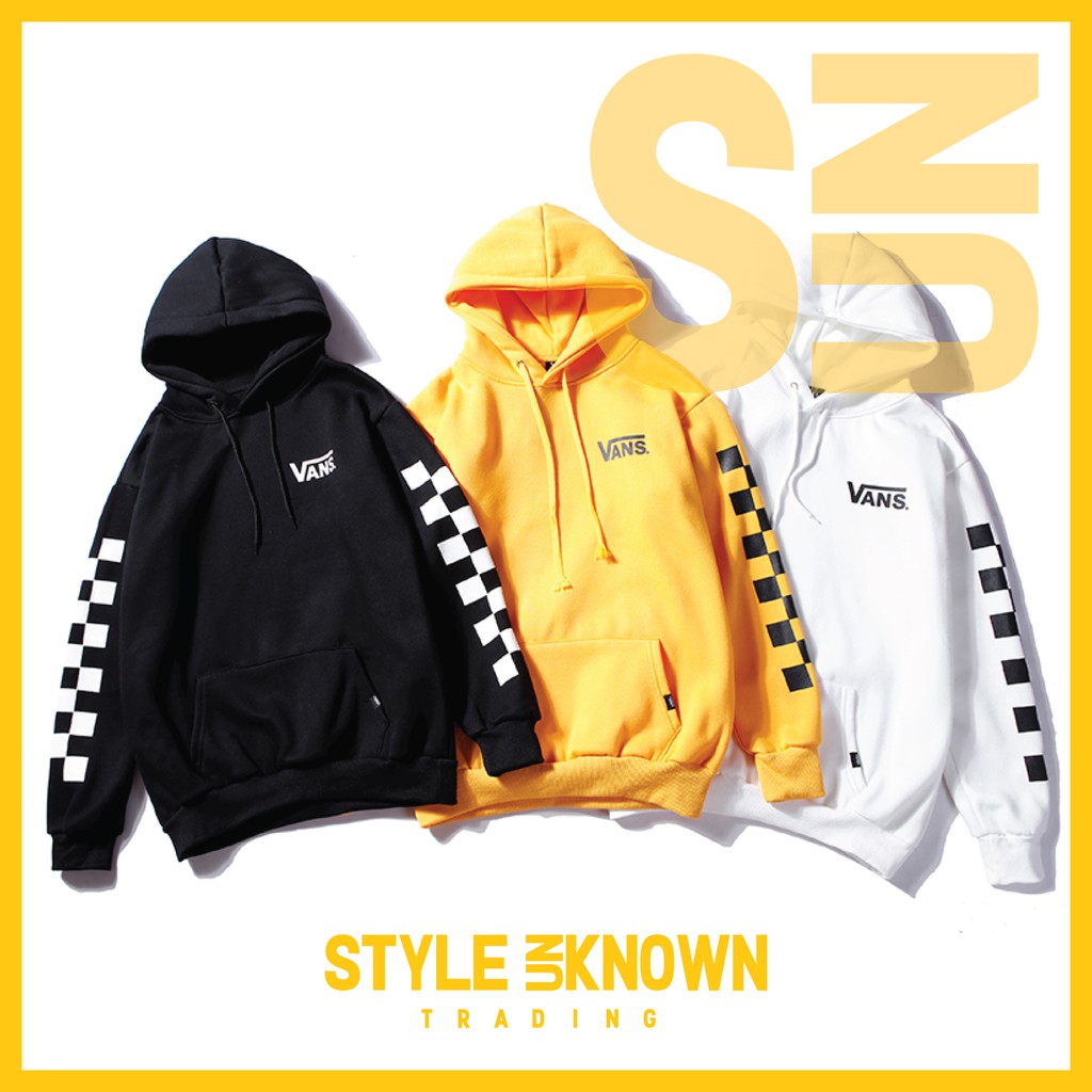 VANS Hoodie Checkerboard Hoodie Long Sleeve Yellow Black White Men