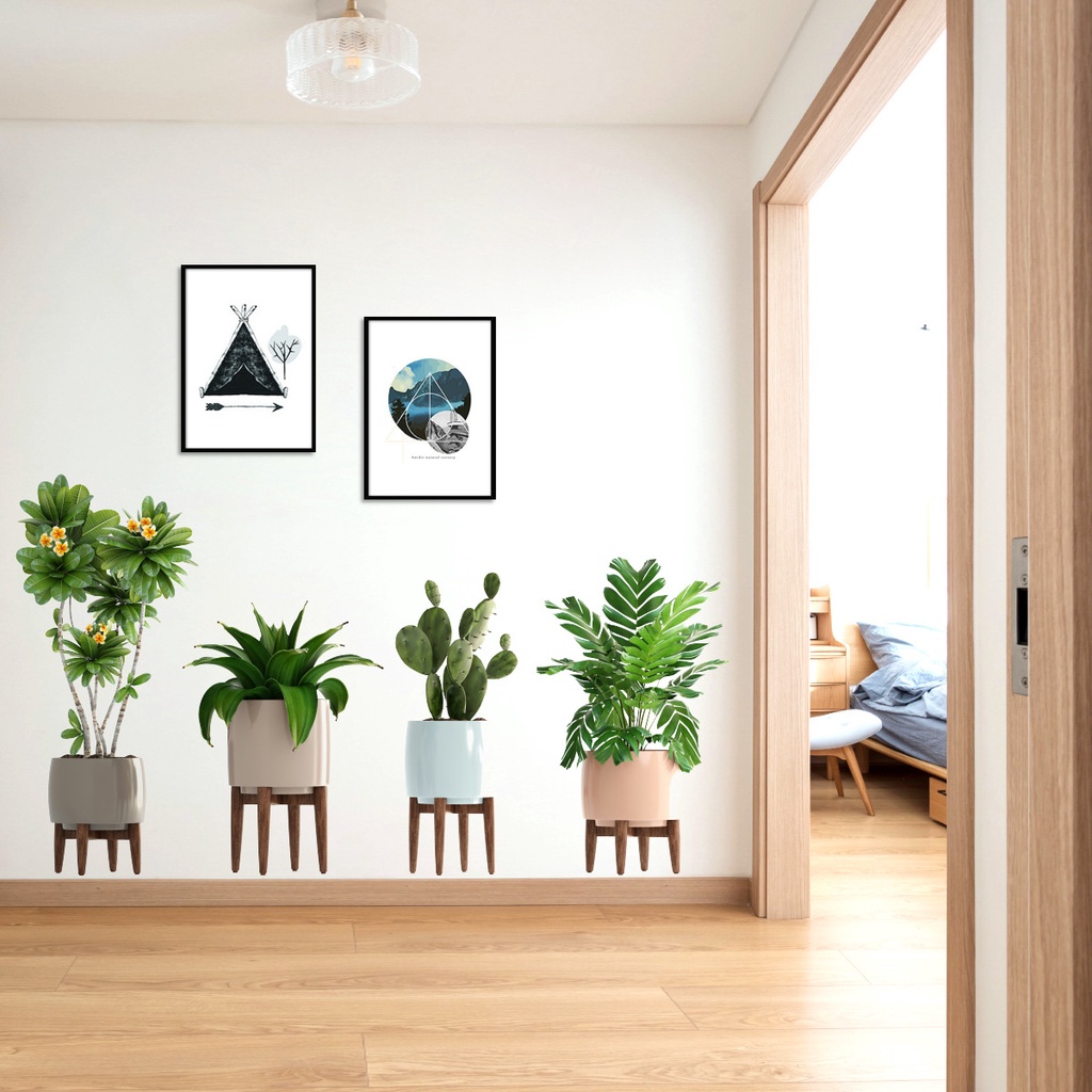 Creative Green Pot Plants Leaves Wall Decals 3D Succulent Cactus Plants ...