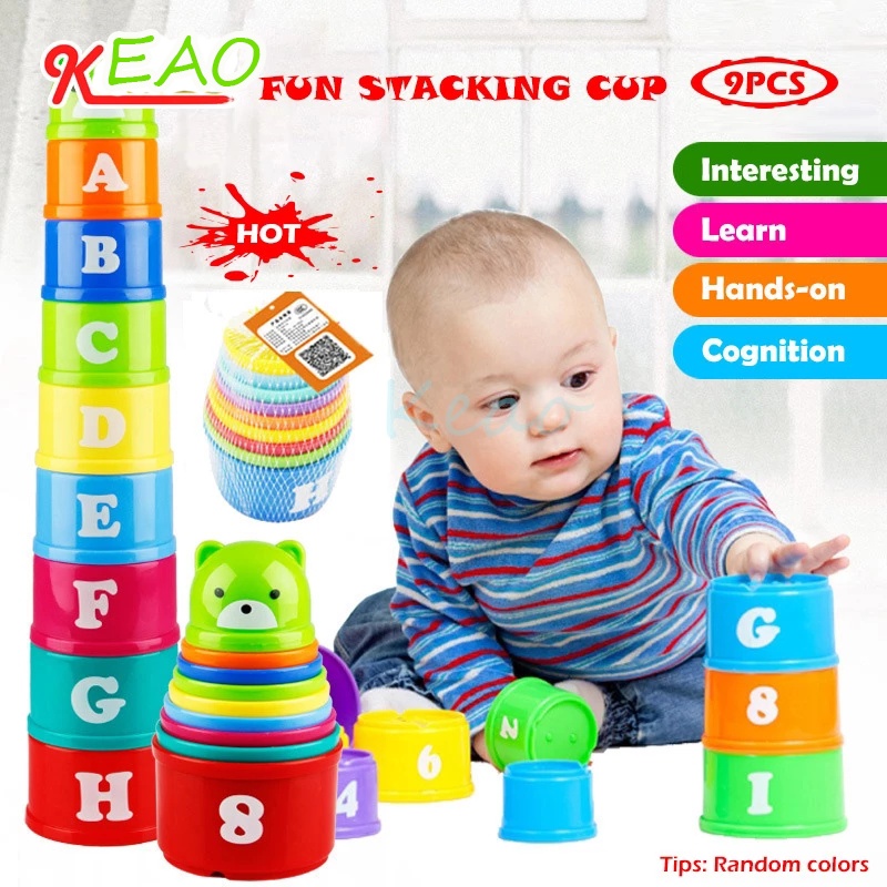 9PCS Basics Stack & Roll Cups Stacked Cups Toy Figure Letters Children ...