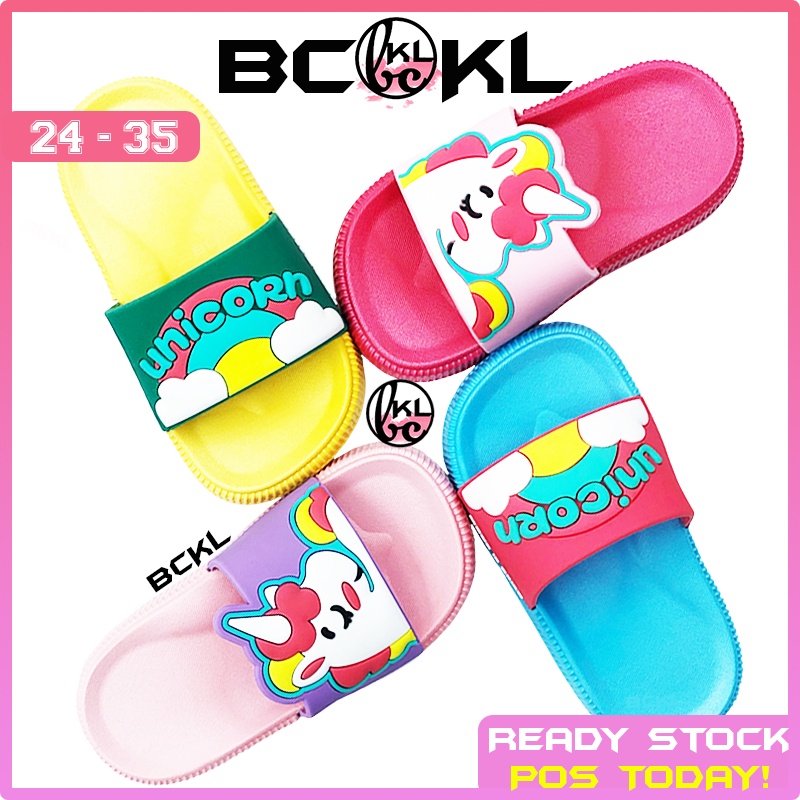 BCKL Girl s Unicorn Cartoon Slides Little Pony Shoes Pink Yellow Blue Red Twins Kasut Selipar Budak Perempuan Shopee Malaysia