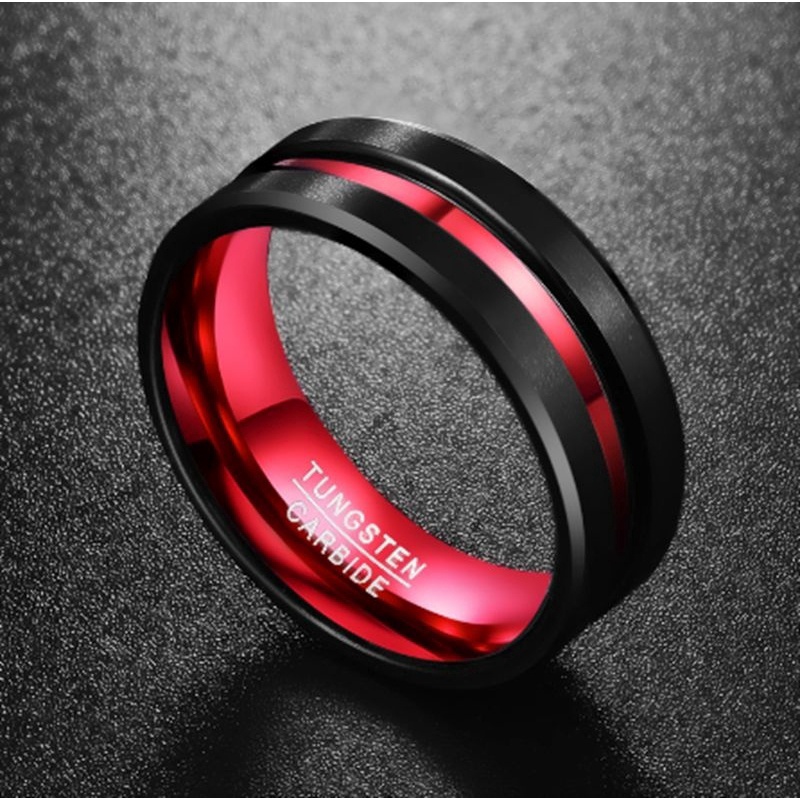 Men and Women Fashion Cool Grooved Titanium Steel Ring 8mm Red Polished ...