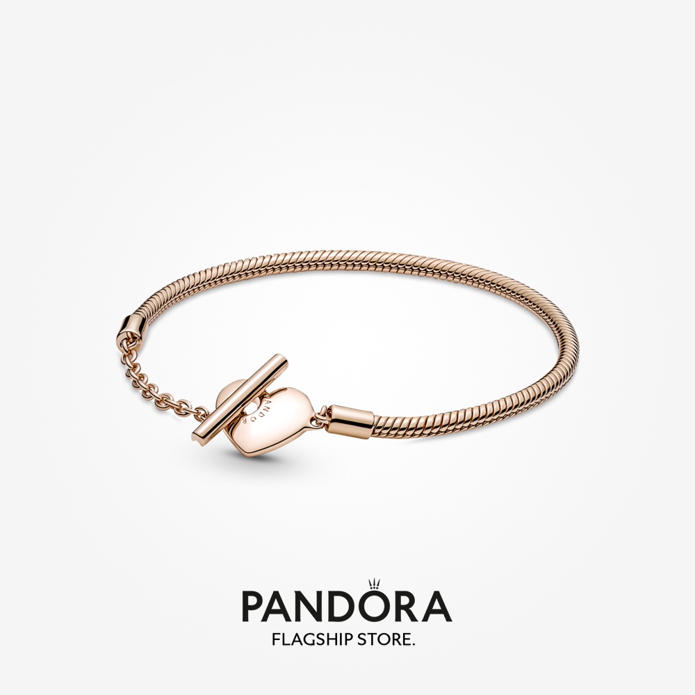 Pandora Moments 14k Rose Gold Plated Heart T Bar Snake Chain Bracelet Shopee Malaysia
