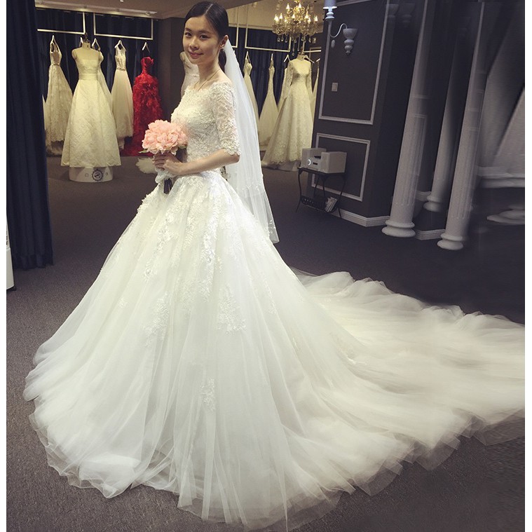 Korean Style Off Shoulder Wedding Gown with Train | Shopee Malaysia