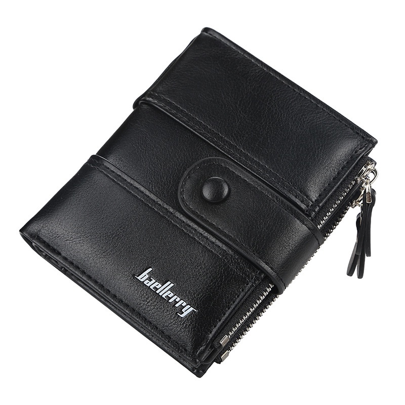 Baellerry Dompet Pendek Lelaki Men PU Leather Wallet Short Purse Casual Zipper Hasp Design Small Walet Card Holder Coin Purse