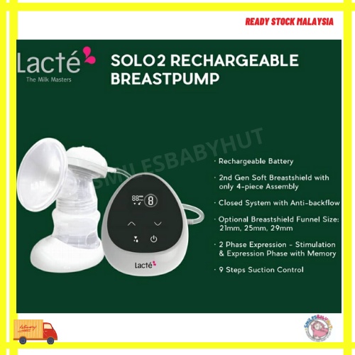 LACTE Solo2 Rechargeable Single Breast Pump/ Solo Gen 2 Breast Pump/ 2
