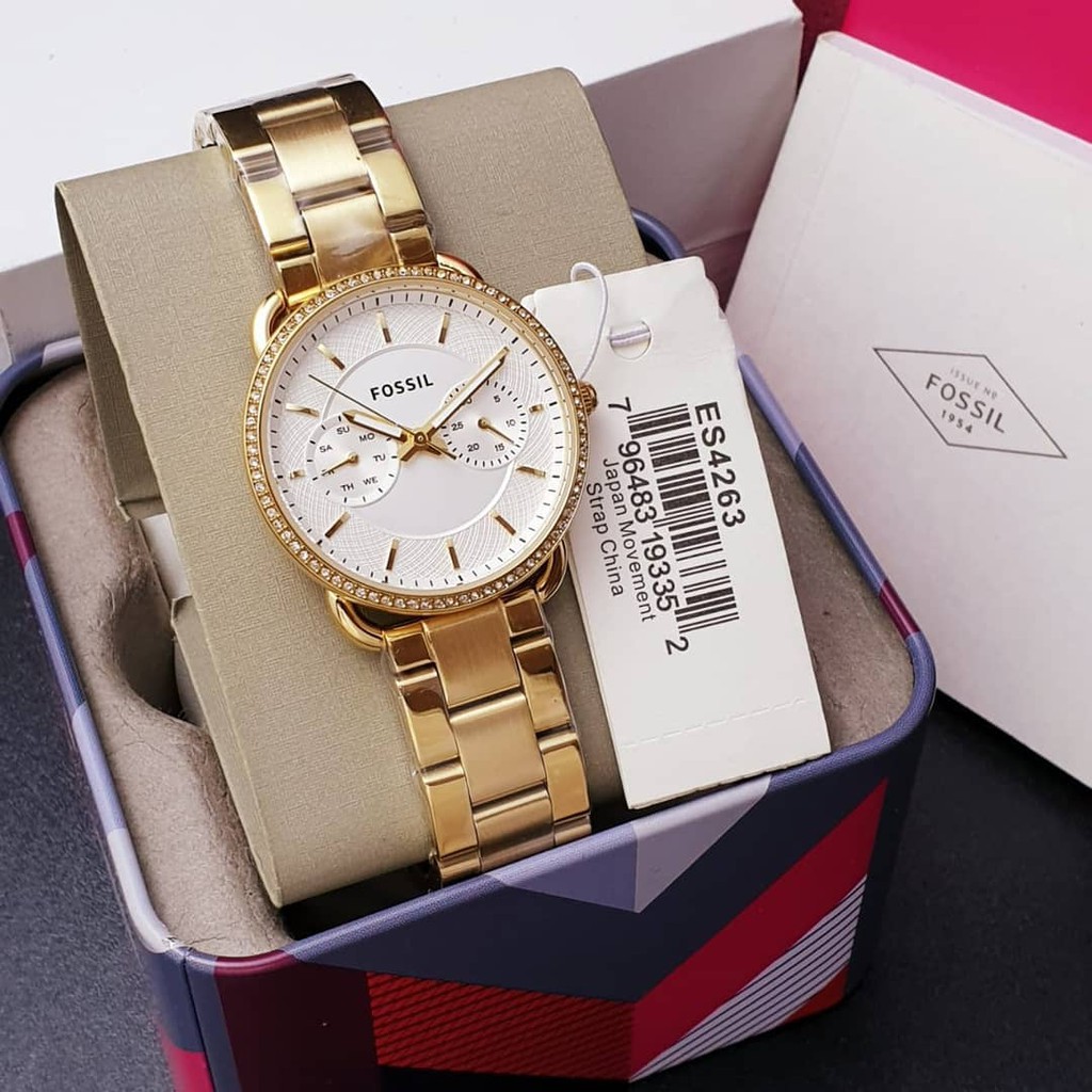 Authentic Fossil Women Tailor Gold Dial Stainless Steel Watch ES4263 Jam Tangan Wanita Shopee Malaysia