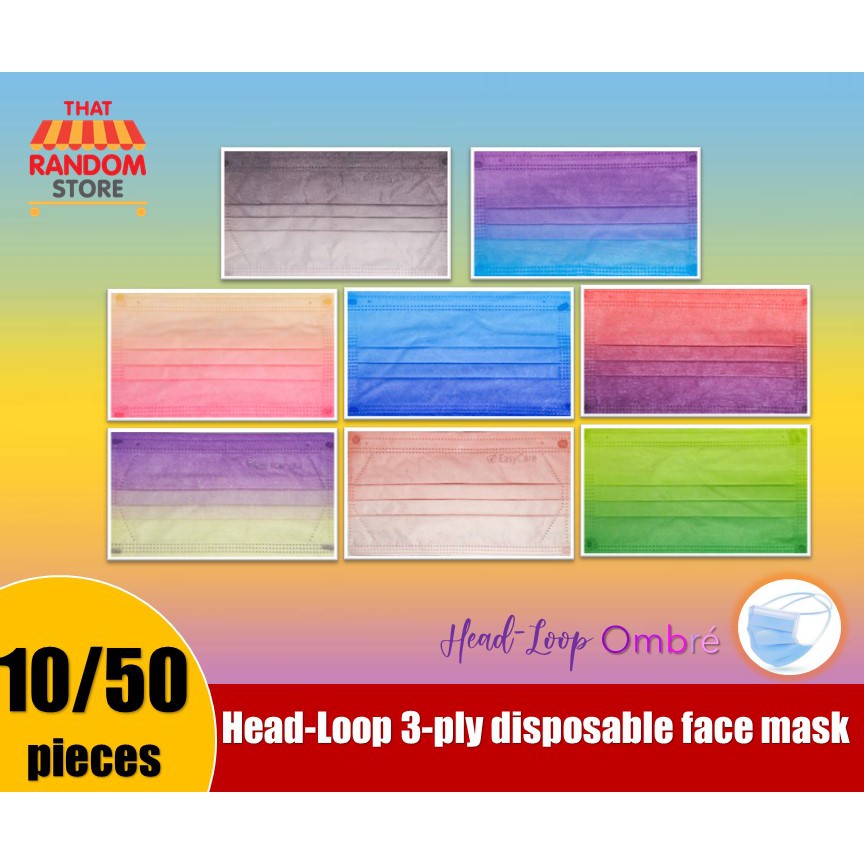 10 & 50 pcs Ombré Design HeadLoop 3ply Disposable Face Mask Shopee