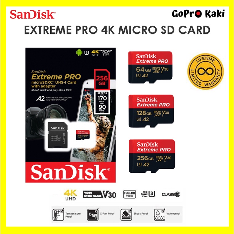 Sandisk Extreme Pro 64gb   128gb   256gb Micro Sd Card A2 170mb S U3 