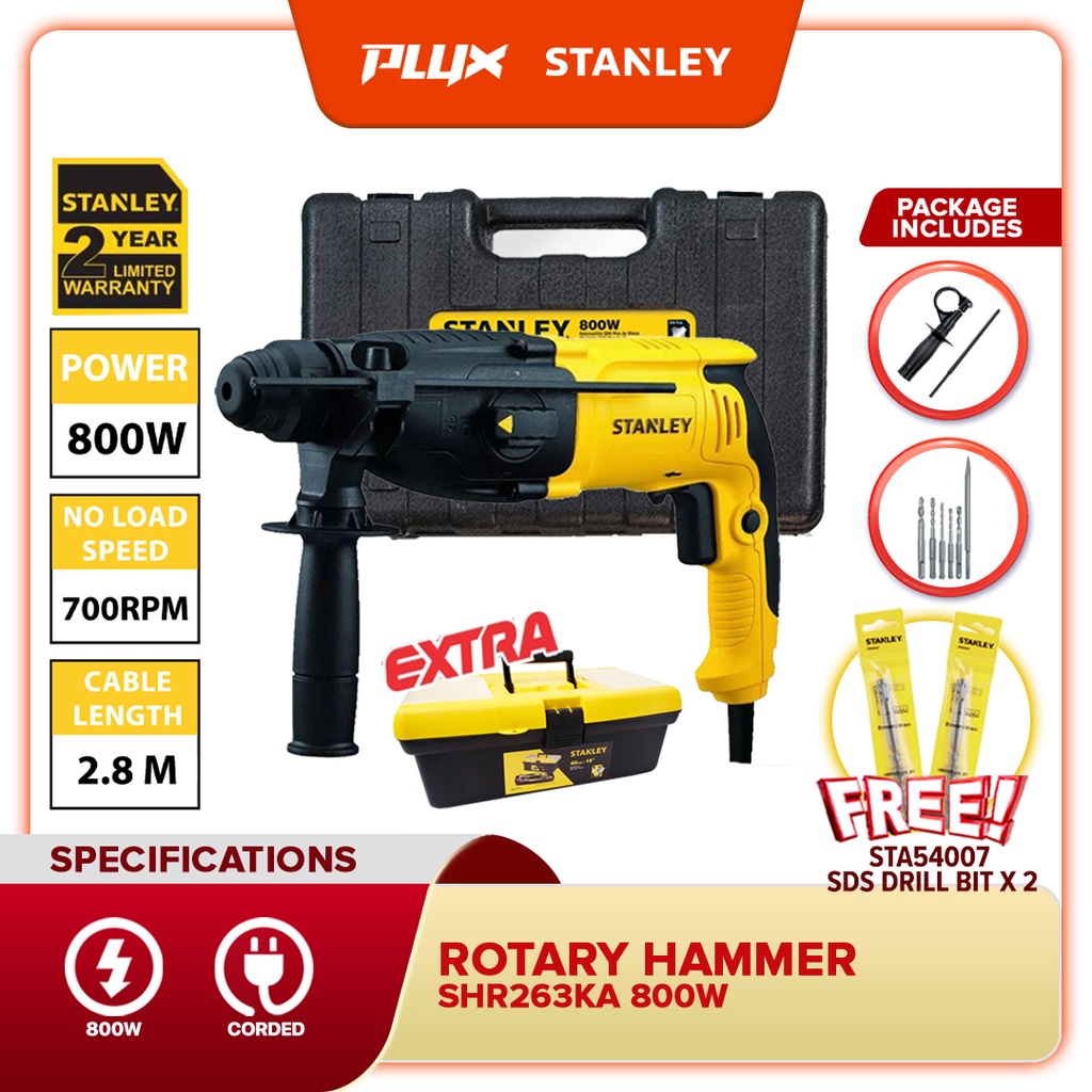 STANLEY SHR263KA-XD 800W 26mm 3 Mode SDS-Plus Rotary Hammer Drill With ...