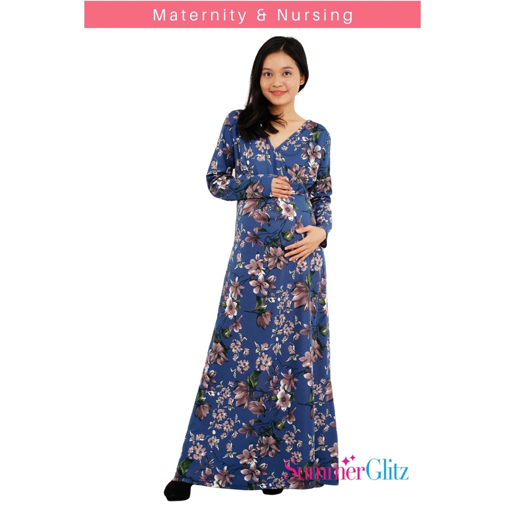 Summerglitz Maternity And Nursing Wrap Maxi Long Dress Floral Pocket Baju Mengandungand Menyusu 4790