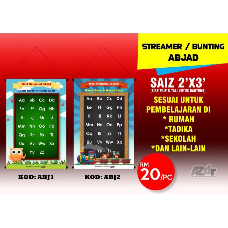 Banner/ Streamer/ Banting Abjad/ Huruf ABC 2'x3' (Belajar Mengenal ...
