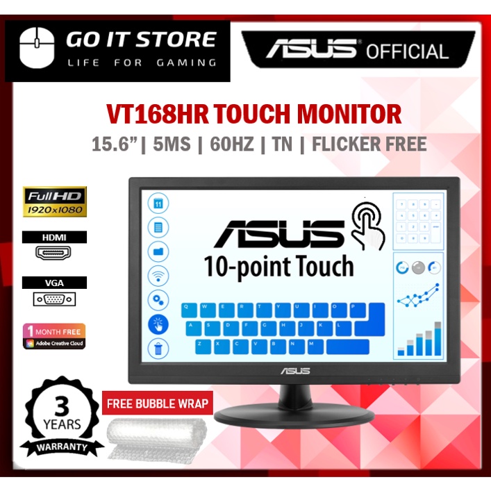 Asus Vt168hr 15 6 5ms 60hz Tn Fhd Flicker Free Low Blue Light Touch Led Monitor Vga Hdmi