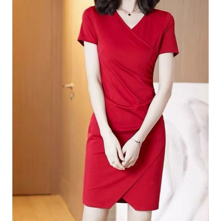 Women Formal Party Dress Office Wear V Neck Short Sleeve Spring Summer ...