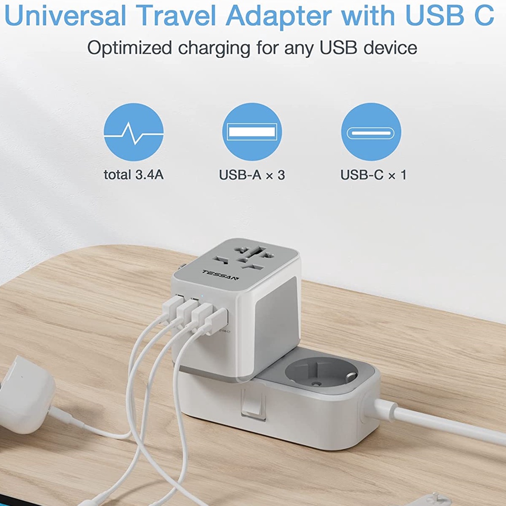 Tessan International Travel Plug Adaptor With 4 Usb Ports 1 Usb Cuniversal Power Adapter All 8575